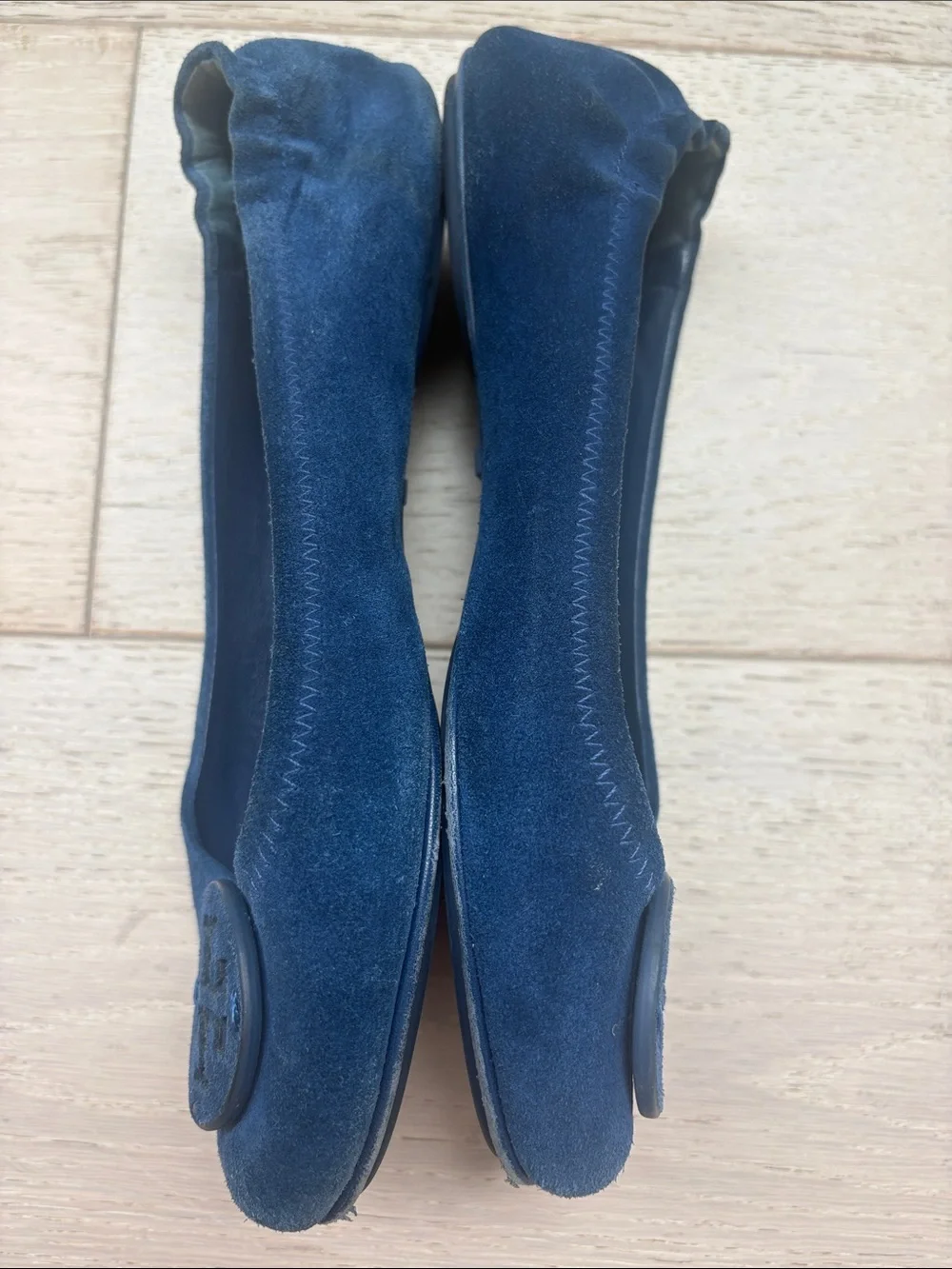 Tory Burch Navy Suede Logo Round-Toe Flats